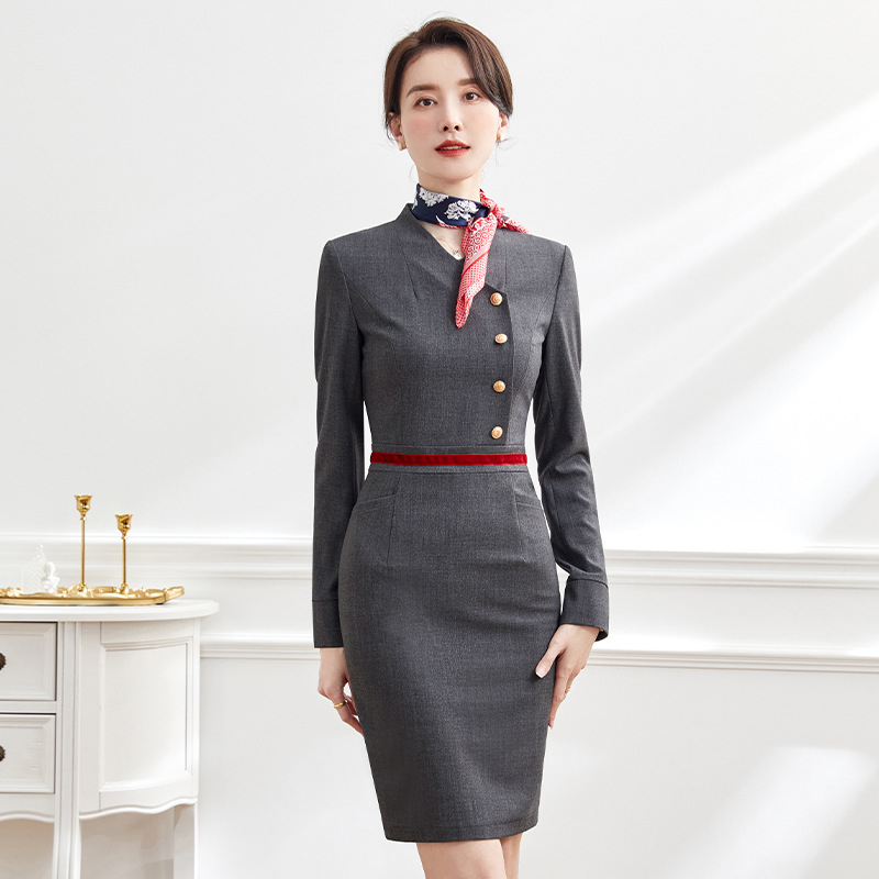 Hosszú ujjas irodai ruha, városi szabadidő-stílus, egyszínű minta, középső derék, cipzáras zárás