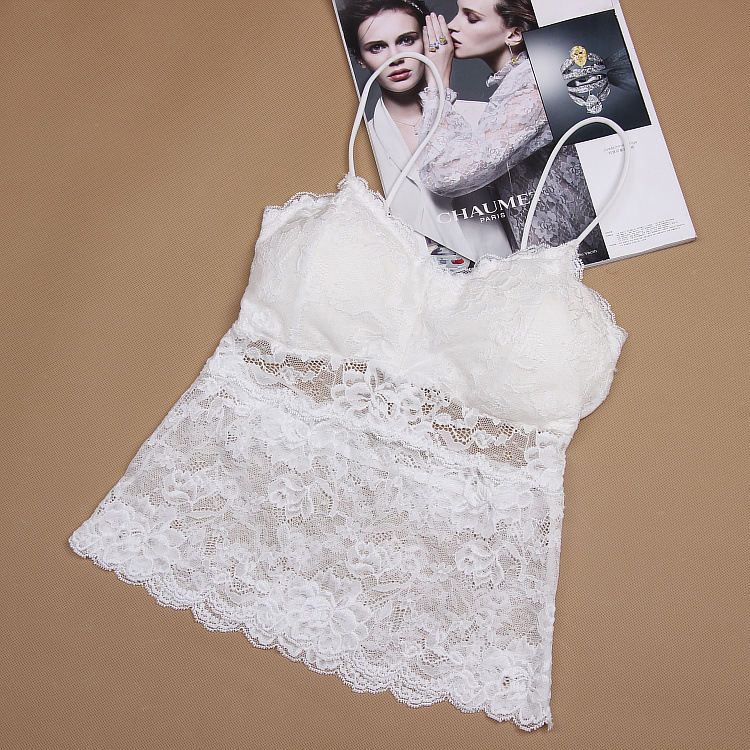 Дамски дантелен потник с кръстосан гръб, V-образно деколте, дълъг модел