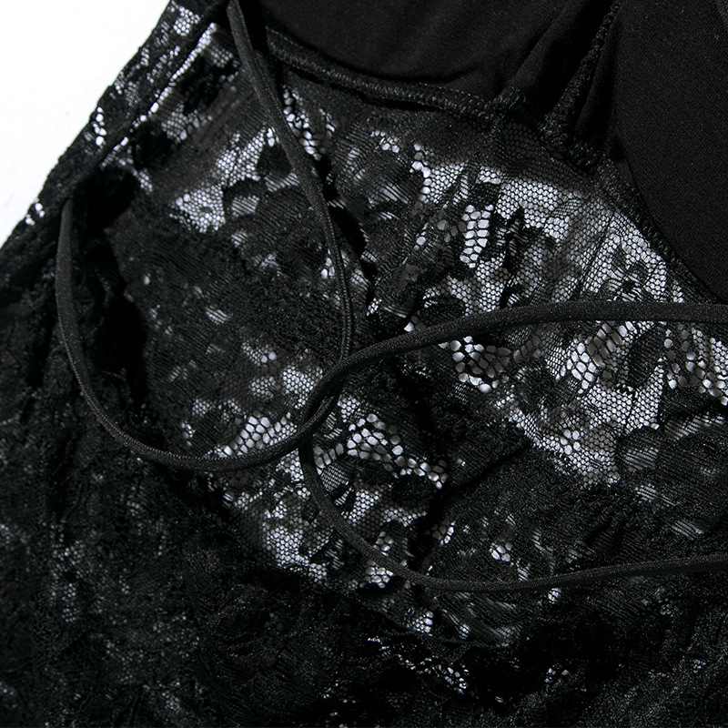 Дамски дантелен потник с кръстосан гръб, V-образно деколте, дълъг модел