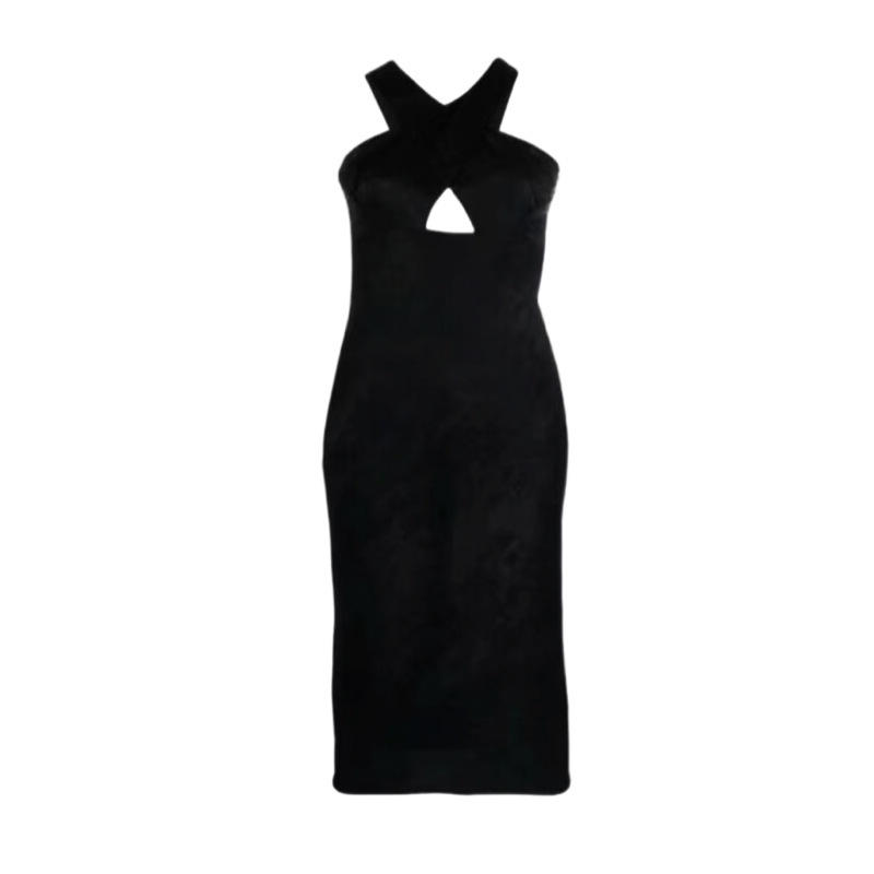 Jacquard haljina s halter-neckom, bodycon kroj, leđa otvorena, midi duljine, poliester jednobojan