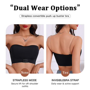 Top bez ramena bandeau s push-up efektom, pune šalice, tanki oblik košarica, najlon tkanina