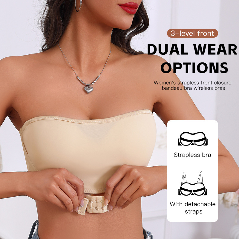 Top bez ramena bandeau s push-up efektom, pune šalice, tanki oblik košarica, najlon tkanina