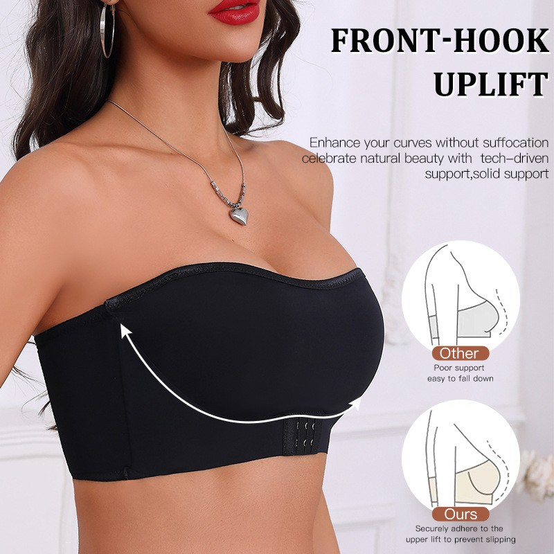 Top bez ramena bandeau s push-up efektom, pune šalice, tanki oblik košarica, najlon tkanina