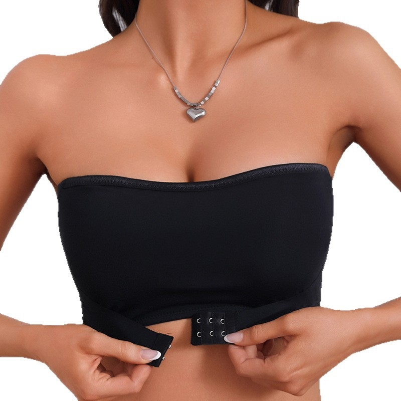 Top bez ramena bandeau s push-up efektom, pune šalice, tanki oblik košarica, najlon tkanina