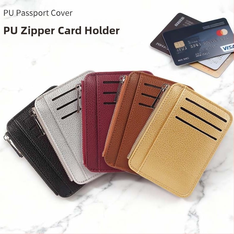 Ултратънък PU портфейл за карти и документи, сгъваем пътнически калъф, защита срещу кражба, 1 сгъване