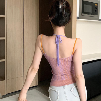 Халтер топ с 3D ефект, тънък силует, Core-spun прежда, 70–80% спандекс, летен стил