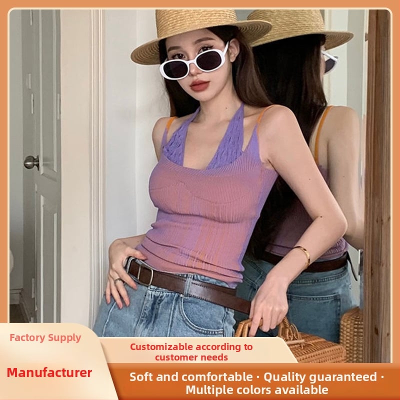 Халтер топ с 3D ефект, тънък силует, Core-spun прежда, 70–80% спандекс, летен стил