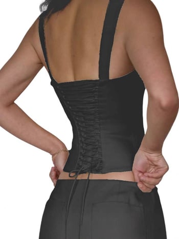 Тънък прилепващ дамски потник от чист памук с двойни презрамки, ултра къс стил, едноцветен модел