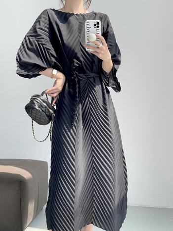 Zheyi plisirana midi haljina s dekolteom preko ramena off-shoulder dolman rukavi bez zatvaranja jednobojna poliester moth yarn tkanina