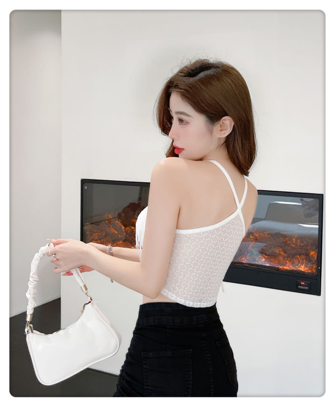 Wrap grudnjak / tube top s halter dizajnom i tassel detaljima, cvjetni bandeau, lijep leđa, mrežasti materijal, najlon