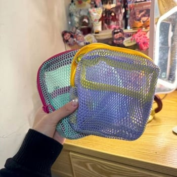 Mrežasta torbica za pohranu – Unisex torbica za novčiće i mala kozmetička torbica, podstava od poliestera, prošireni kapacitet
