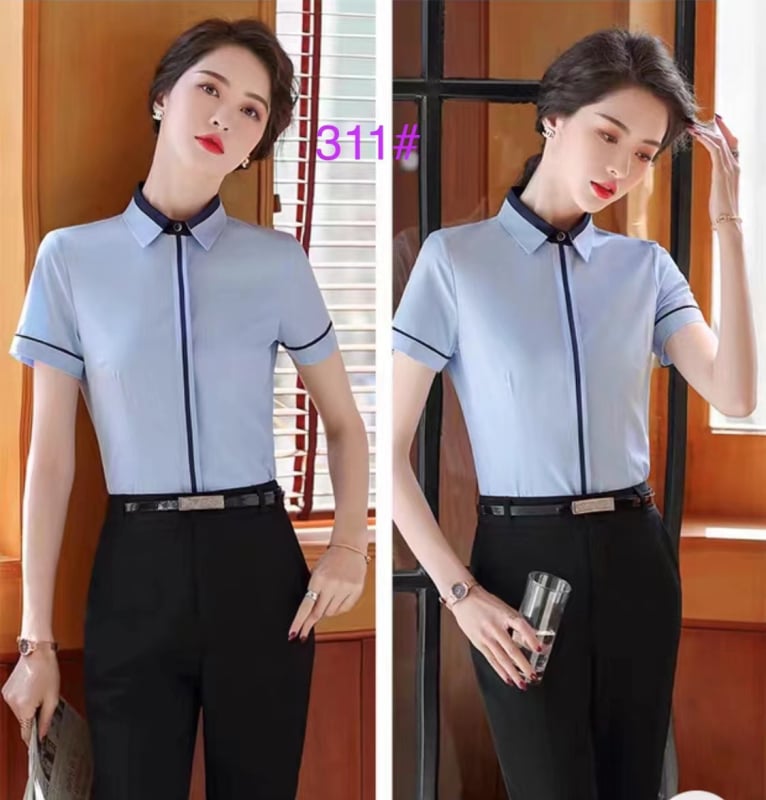 Риза от шифон със спандекс, тясна кройка, къс ръкав, квадратно деколте, обикновена дължина.