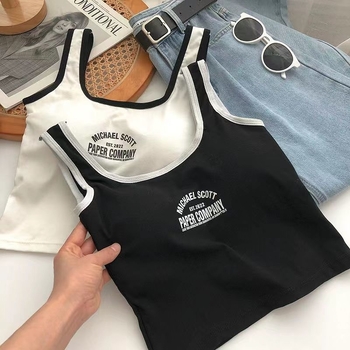 Κορεατικού στυλ βαμβακερό τούμπ τοπ με εκτύπωση γραμμάτων, πλήρες κύπελλο, λεπτό διαμορφωμένο κύπελλο, διαπνέει και άνεση