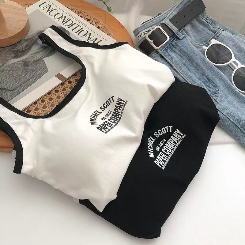 Κορεατικού στυλ βαμβακερό τούμπ τοπ με εκτύπωση γραμμάτων, πλήρες κύπελλο, λεπτό διαμορφωμένο κύπελλο, διαπνέει και άνεση