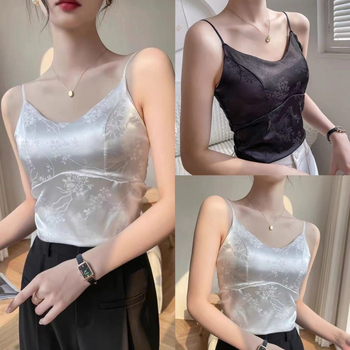 Satenski cami top s umetkom za dojke, izvezen na leđima, puni košarica, srednje oblikovan
