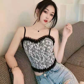 Ženski najlonski čipkasti top bez naramenica s perljasto-hr cvjetnom vezom, pun košarica, tanak kalup, stil veste, za proljeće-ljeto