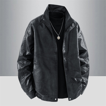 Ανδρικό PU δερμάτινο μπουφάν, μεσαιωνικού στυλ, διπλή σειρά κουμπιών, μεσαίου μήκους, πλαϊνά τσέπες, κυκλοφόρησε το φθινόπωρο του 2025