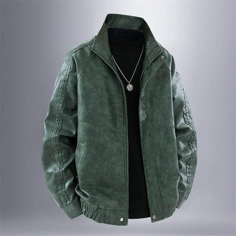 Ανδρικό PU δερμάτινο μπουφάν, μεσαιωνικού στυλ, διπλή σειρά κουμπιών, μεσαίου μήκους, πλαϊνά τσέπες, κυκλοφόρησε το φθινόπωρο του 2025