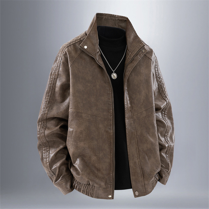 Ανδρικό PU δερμάτινο μπουφάν, μεσαιωνικού στυλ, διπλή σειρά κουμπιών, μεσαίου μήκους, πλαϊνά τσέπες, κυκλοφόρησε το φθινόπωρο του 2025