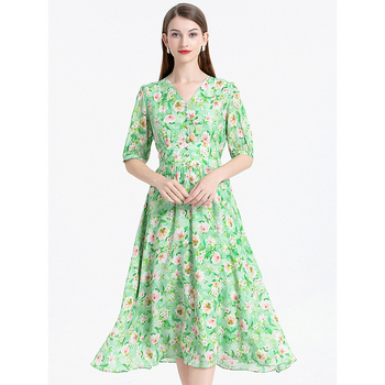 Mulberry svilena haljina s cvjetnim uzorkom, A‑linija, duga, V izrez, 95% svila