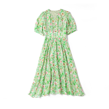 Mulberry svilena haljina s cvjetnim uzorkom, A‑linija, duga, V izrez, 95% svila