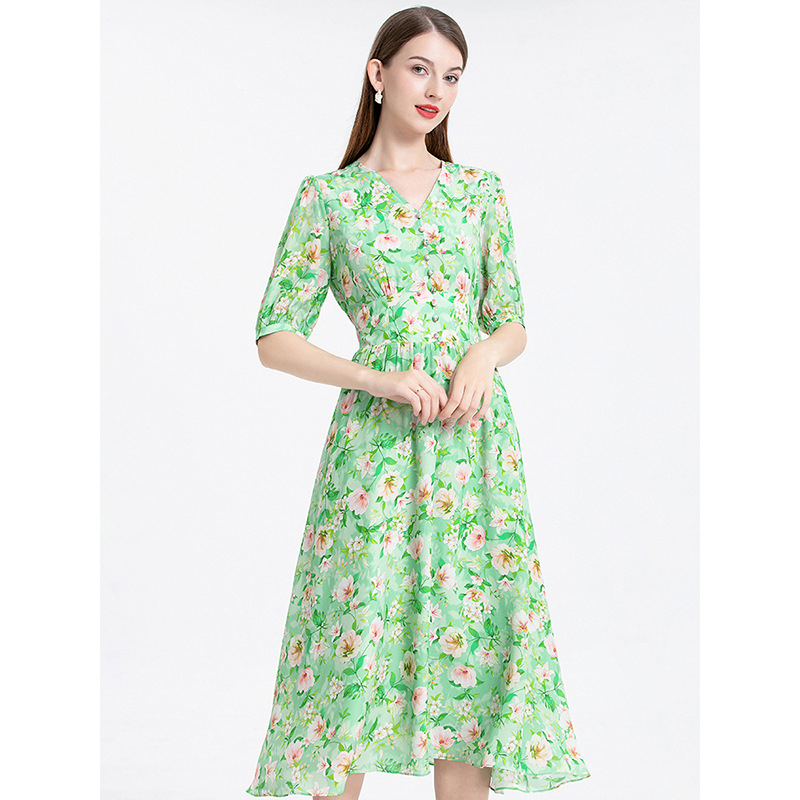 Mulberry svilena haljina s cvjetnim uzorkom, A‑linija, duga, V izrez, 95% svila