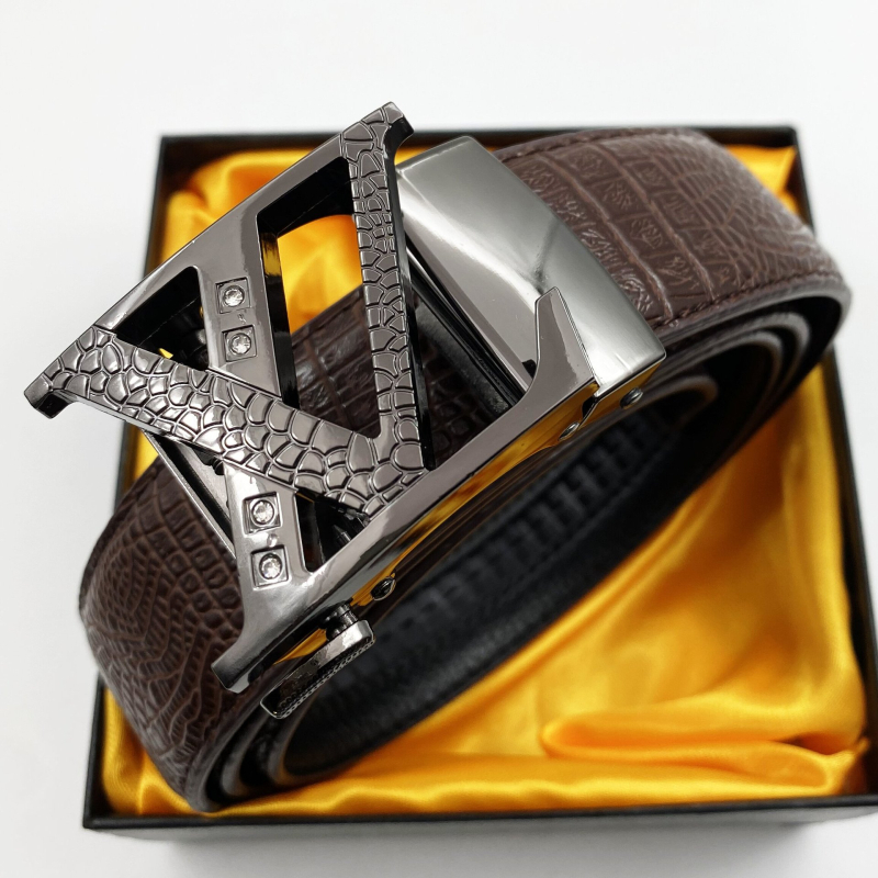 Ανδρική ζώνη με αυτόματη αγκράφα από κράμα ψευδαργύρου, λουρί από PU συνθετικό δέρμα, πλάτος 2-4 εκ, μινιμαλιστικό επιχειρηματικό στυλ