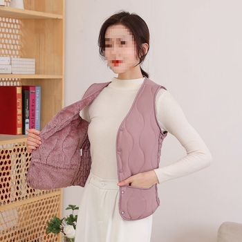 Къс женски жилет с V-образно деколте, подплата от флийс и вълнен пълнеж, еднокнопково закопчаване, А-образна кройка, Пролет 2025