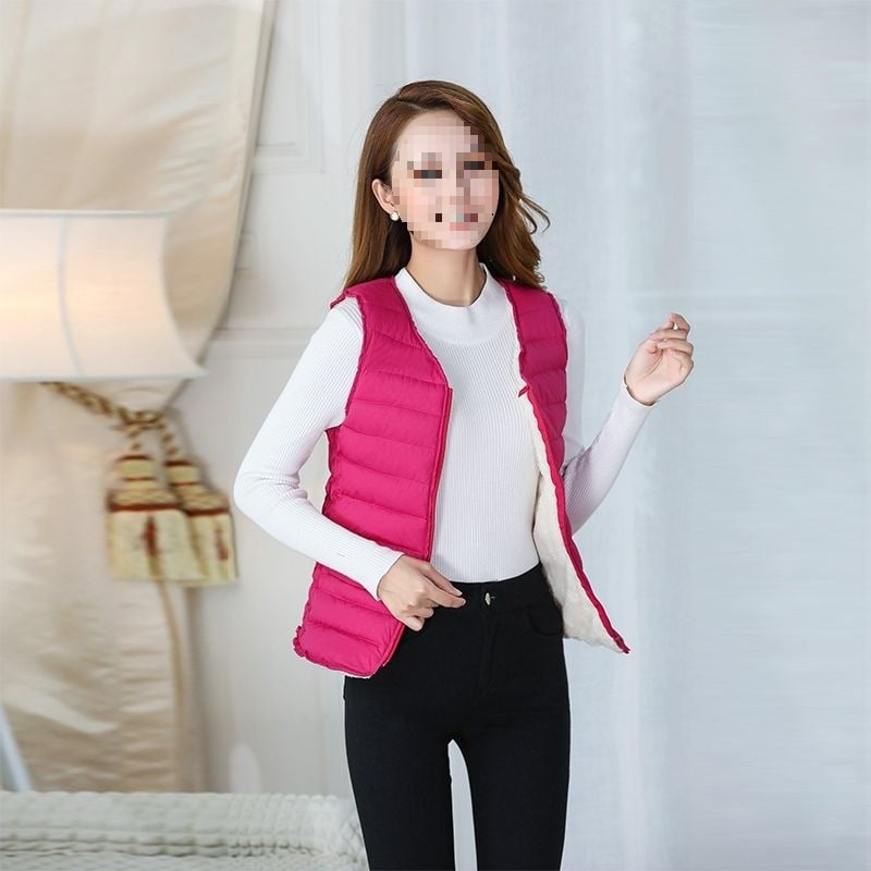 Къс женски жилет с V-образно деколте, подплата от флийс и вълнен пълнеж, еднокнопково закопчаване, А-образна кройка, Пролет 2025