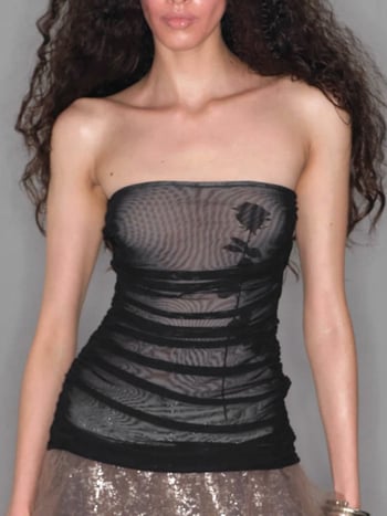 Tube топ без презрамки, Slim Fit, флорална мрежеста материя