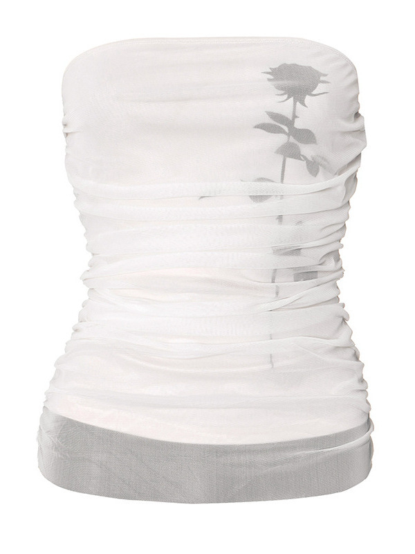 Tube топ без презрамки, Slim Fit, флорална мрежеста материя