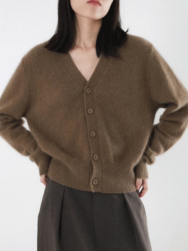 V-izrez kardigan od vune, udoban kroj, dugi rukavi, pleteni