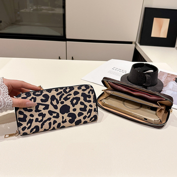 Ženska dugačka novčanik s zatvaračem za telefon i kartice, leopard uzorak, PU koža, unutarnja podstava od sintetičke kože, proširenje, ljeto 2024