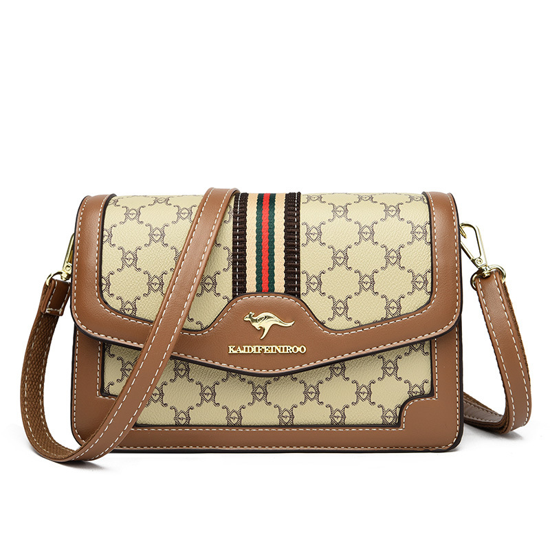 Ženska crossbody torba – mekana sintetička koža, mali kvadratični oblik, zatvaranje poklopcem, unutarnji džepovi sa zipom i džep za dokumente, dvostruke naramenice