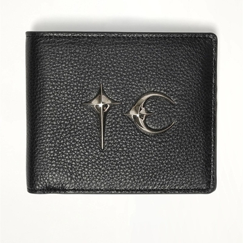 Novčanik s višestrukim džepovima za kartice, koža prvog sloja s lychee teksturom, metalni logo, kratki stil, poliester podstava, proljeće 2024