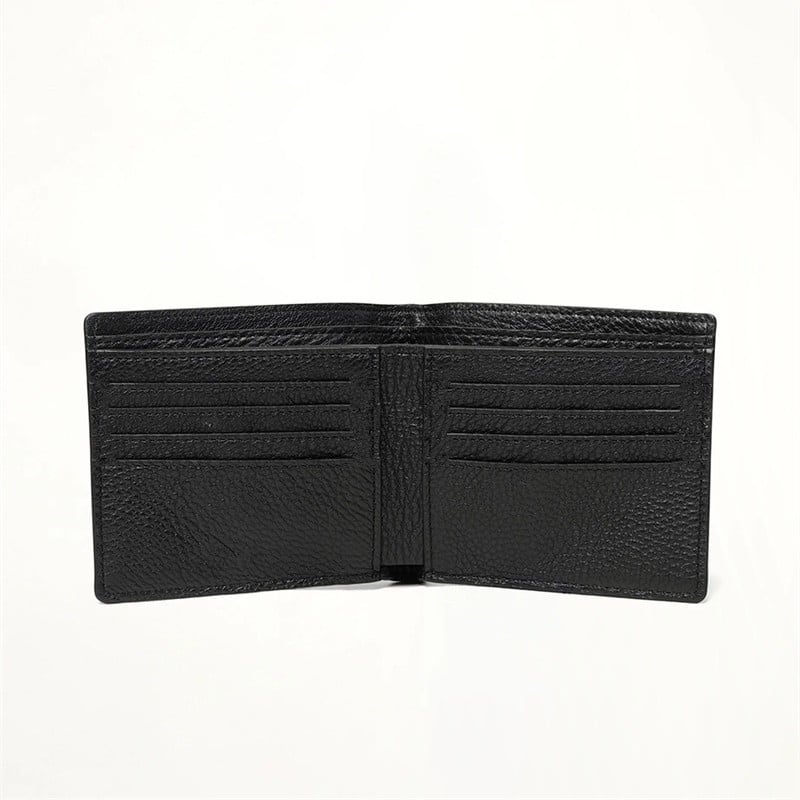 Novčanik s višestrukim džepovima za kartice, koža prvog sloja s lychee teksturom, metalni logo, kratki stil, poliester podstava, proljeće 2024