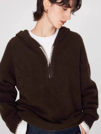 Ženski kapuljačasti džemper od debelog vuna, slobodan kroj, polu-zip, dugi rukavi, japansko-korejski ležerni stil