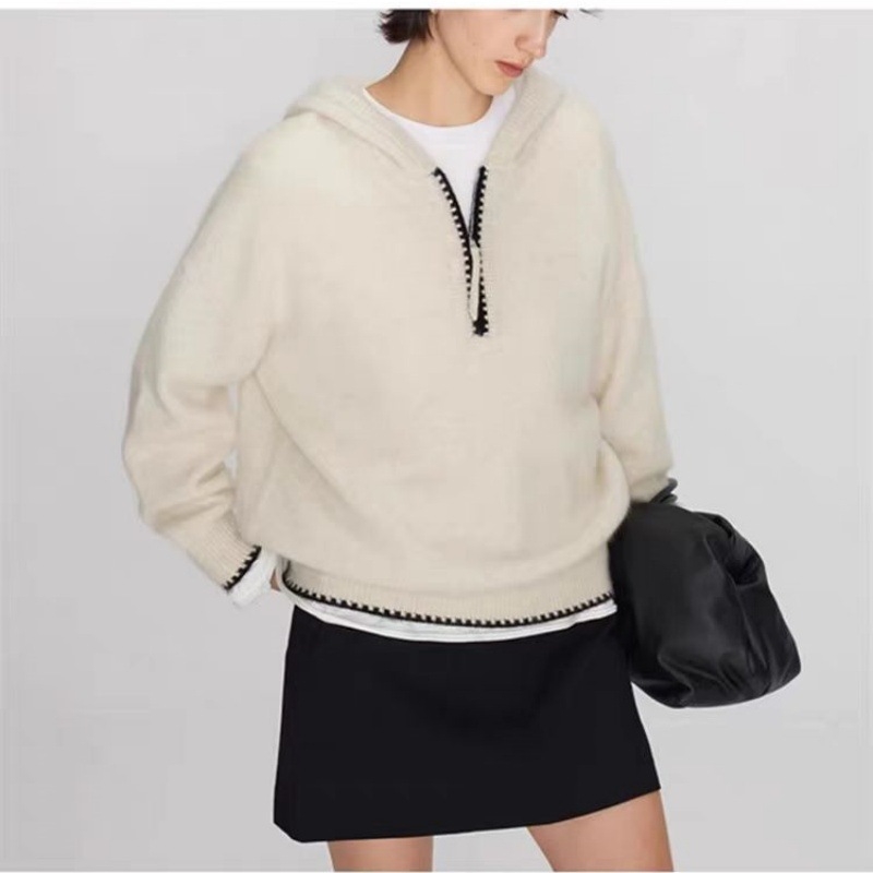 Ženski kapuljačasti džemper od debelog vuna, slobodan kroj, polu-zip, dugi rukavi, japansko-korejski ležerni stil