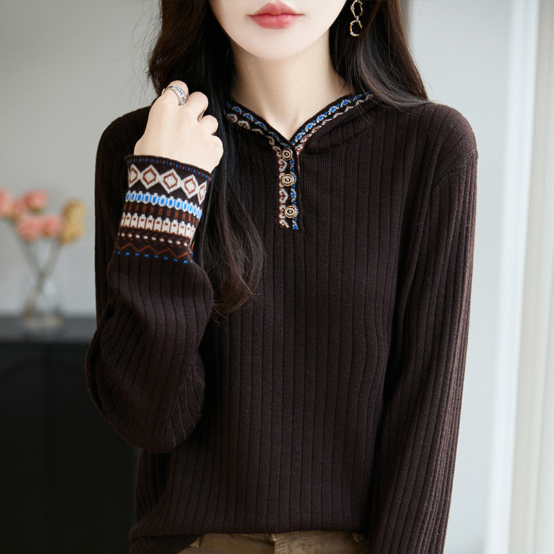Cardigan od worsted vune s jacquard uzorkom, V-izrez, dugi rukavi, normalna duljina 50–65 cm