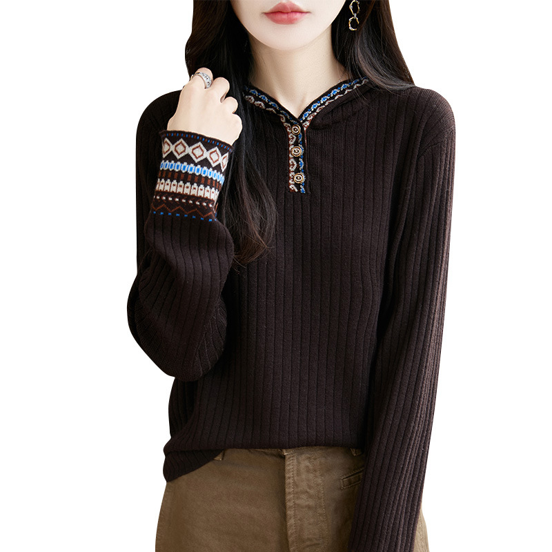 Cardigan od worsted vune s jacquard uzorkom, V-izrez, dugi rukavi, normalna duljina 50–65 cm