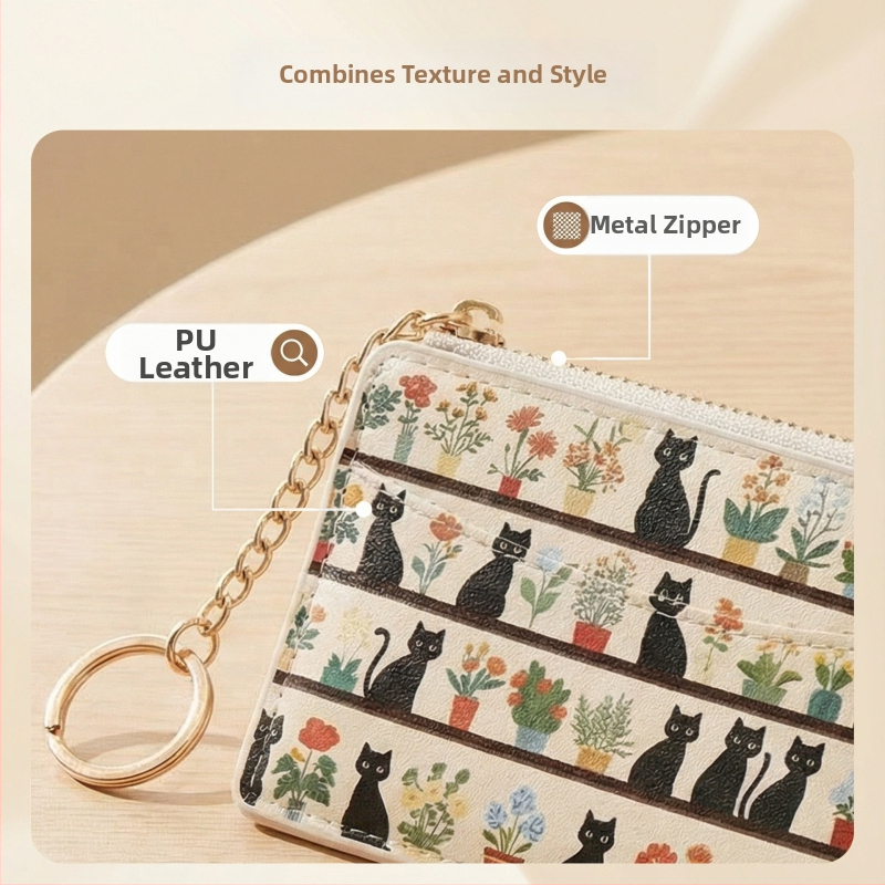 Женски монетник в японски стил с множество отделения за карти, PU материал, животински принт, марка Ditayst, урбан стил, ултра лек