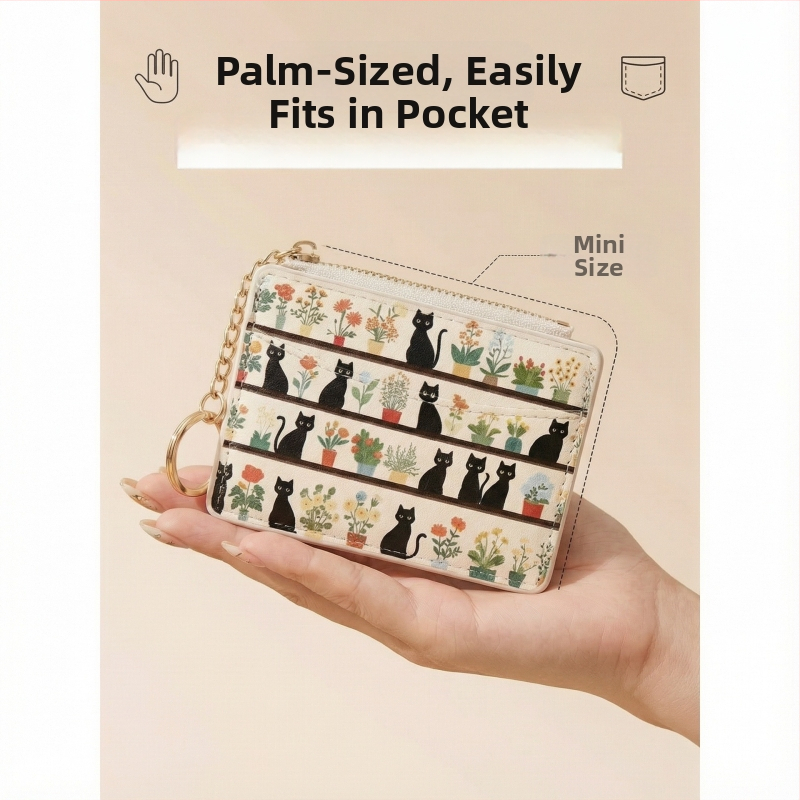 Женски монетник в японски стил с множество отделения за карти, PU материал, животински принт, марка Ditayst, урбан стил, ултра лек