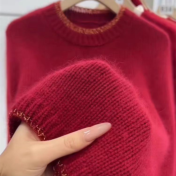 Ženski pulover, pleteni, širokog kroja, okrugli izrez, 95% vuna