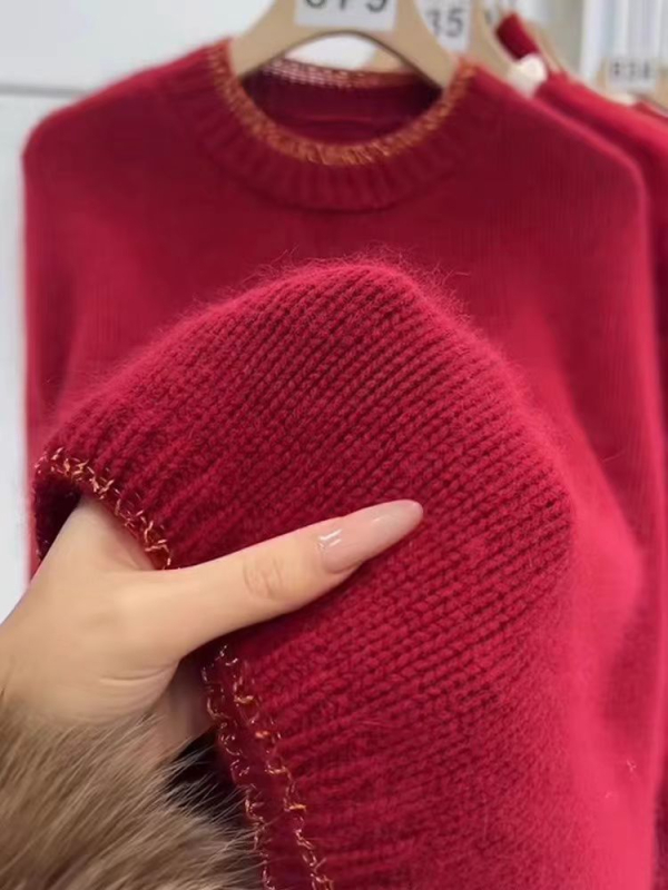 Ženski pulover, pleteni, širokog kroja, okrugli izrez, 95% vuna