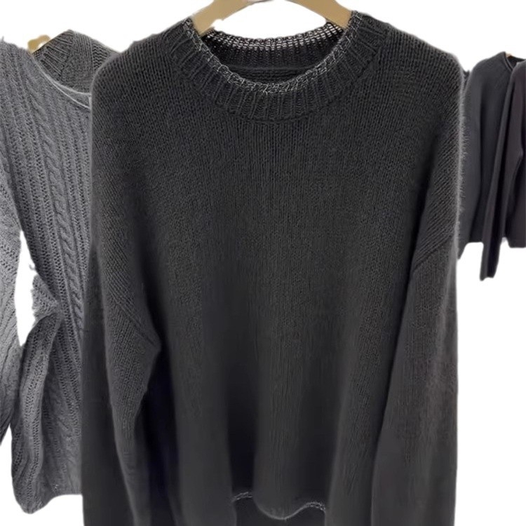 Ženski pulover, pleteni, širokog kroja, okrugli izrez, 95% vuna