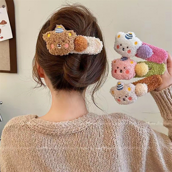 Plush medvjeđi klip za kosu za žene, Duckbill tip klip, ručno izrađeno, jesen-zima stil, uložak od wolframove legure