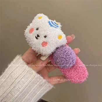 Plush medvjeđi klip za kosu za žene, Duckbill tip klip, ručno izrađeno, jesen-zima stil, uložak od wolframove legure