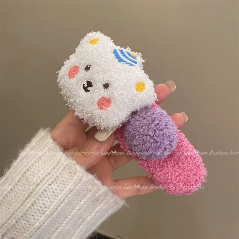 Plush medvjeđi klip za kosu za žene, Duckbill tip klip, ručno izrađeno, jesen-zima stil, uložak od wolframove legure