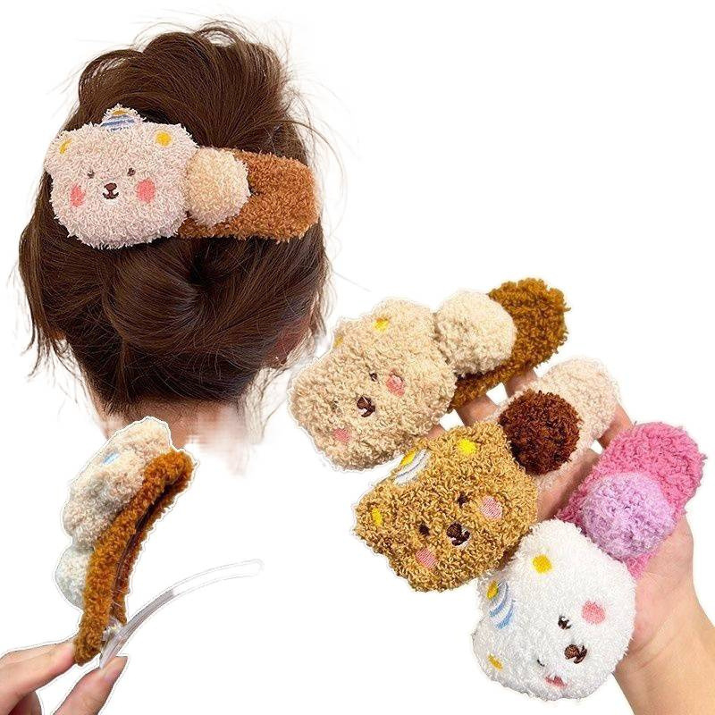Plush medvjeđi klip za kosu za žene, Duckbill tip klip, ručno izrađeno, jesen-zima stil, uložak od wolframove legure