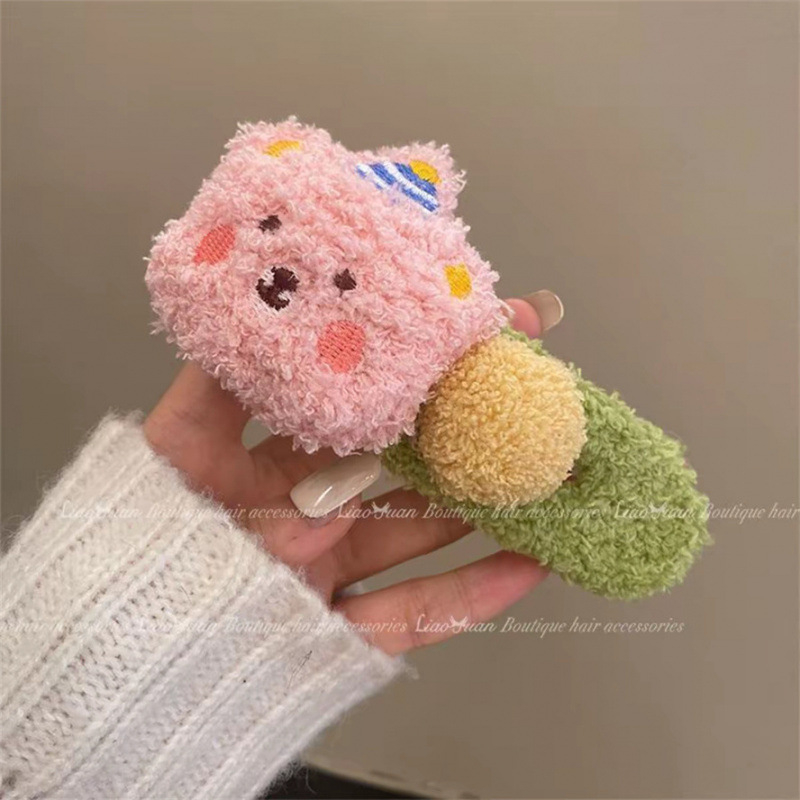 Plush medvjeđi klip za kosu za žene, Duckbill tip klip, ručno izrađeno, jesen-zima stil, uložak od wolframove legure